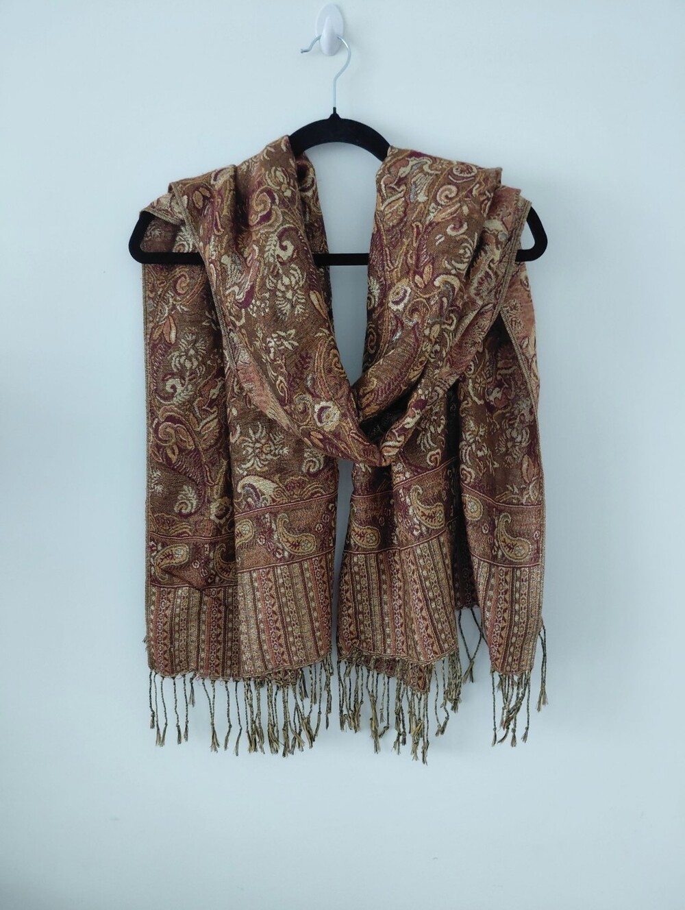 Elegant Brown Paisley Woven Scarf - Women Accessories